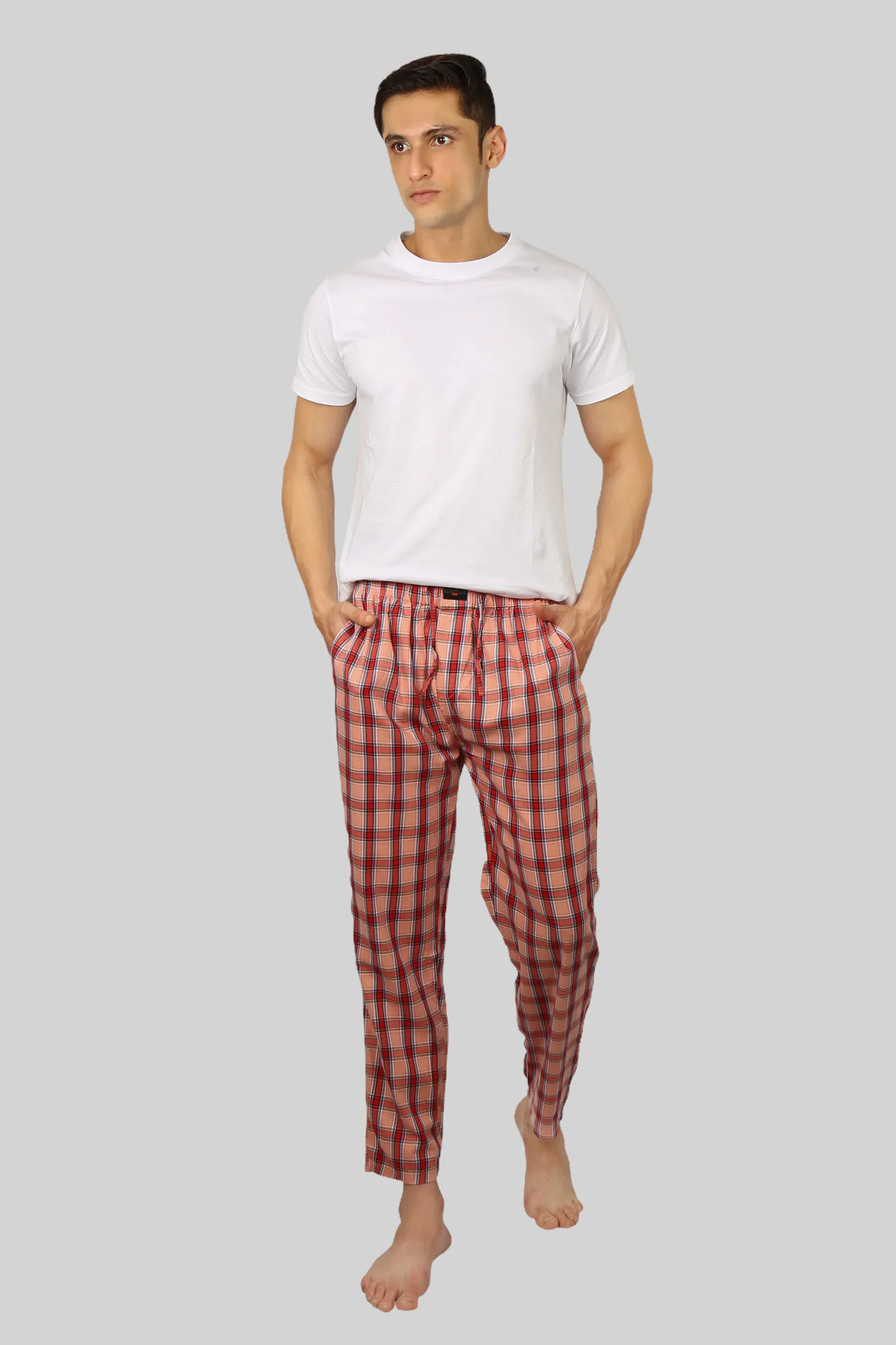 Reddish Cream soft and super comfortable checkered pajamas for men