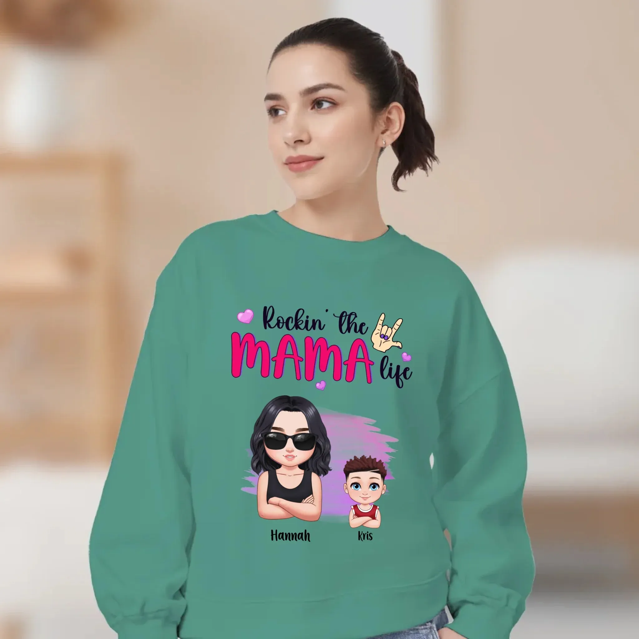 Rockin' The Mama Life - Custom Name - Personalized Gifts For Mom - Sweater
