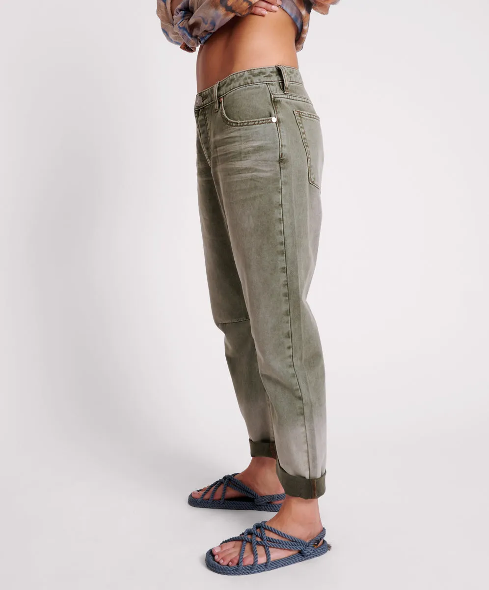 Saints Low Waist Boyfriend Denim Jeans - Old Khaki