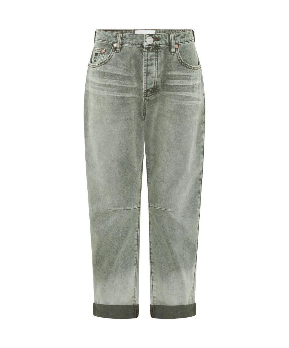 Saints Low Waist Boyfriend Denim Jeans - Old Khaki