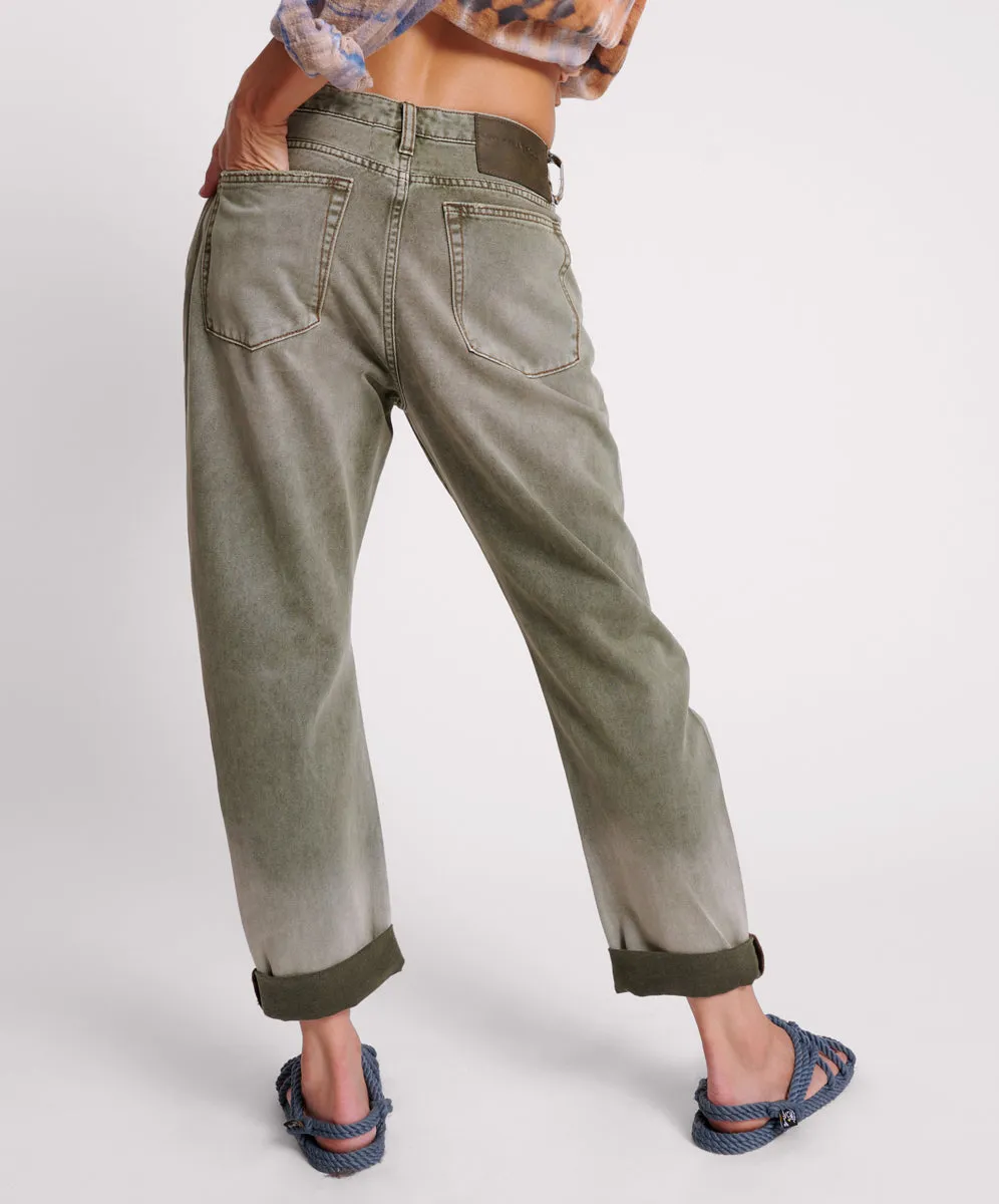 Saints Low Waist Boyfriend Denim Jeans - Old Khaki