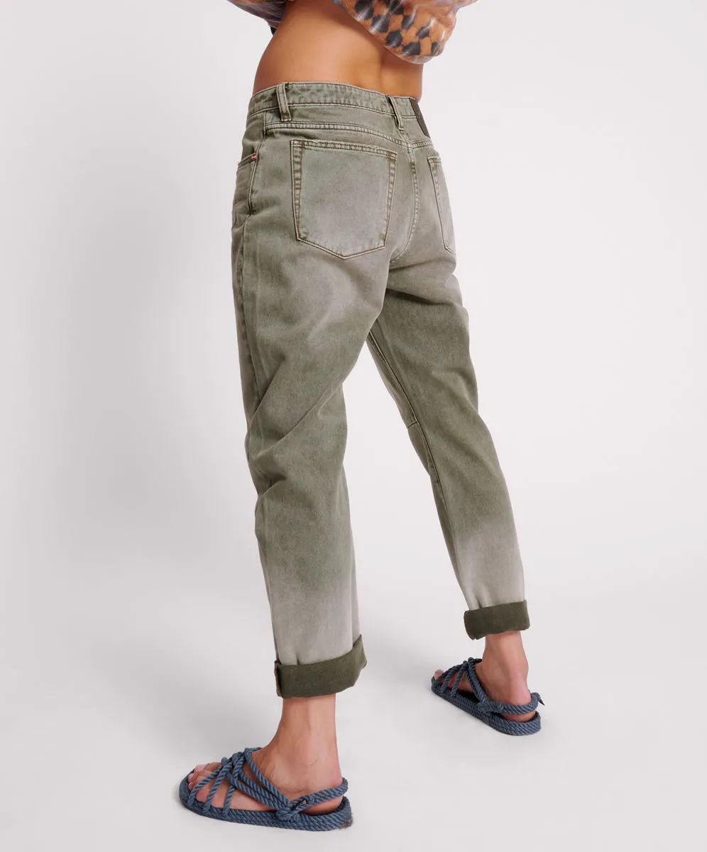 Saints Low Waist Boyfriend Denim Jeans - Old Khaki