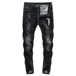 Skinny Ripped Letters Detail Tapered Jeans - Faded Black