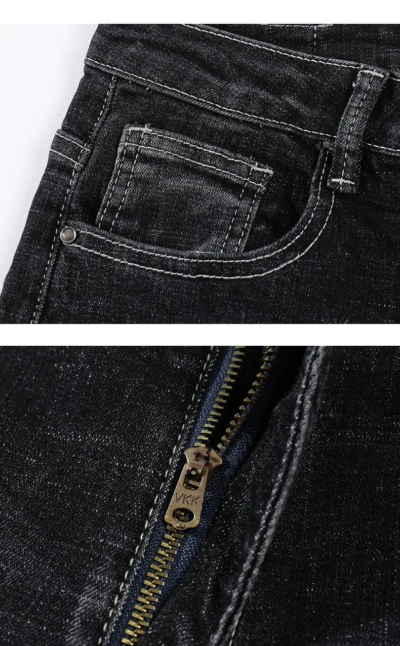 Skinny Ripped Letters Detail Tapered Jeans - Faded Black