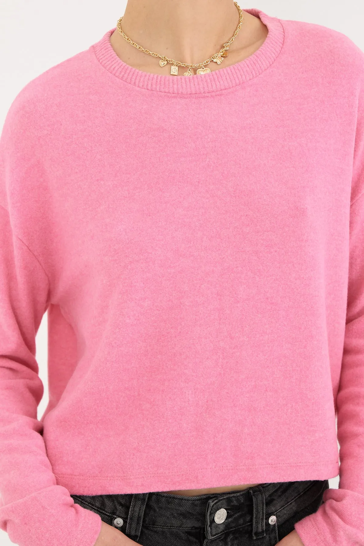 Soft Textured Crew Neck Knit Sweater