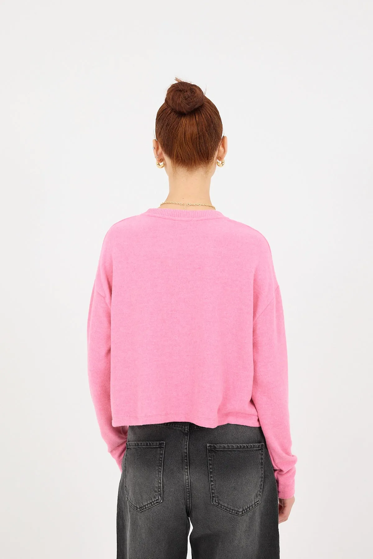 Soft Textured Crew Neck Knit Sweater