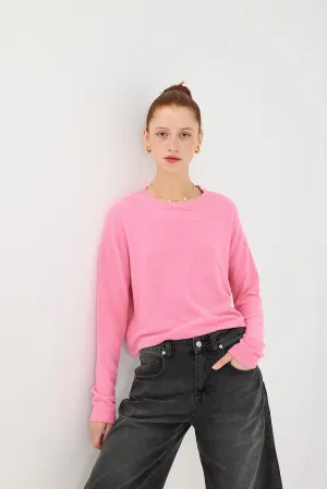 Soft Textured Crew Neck Knit Sweater