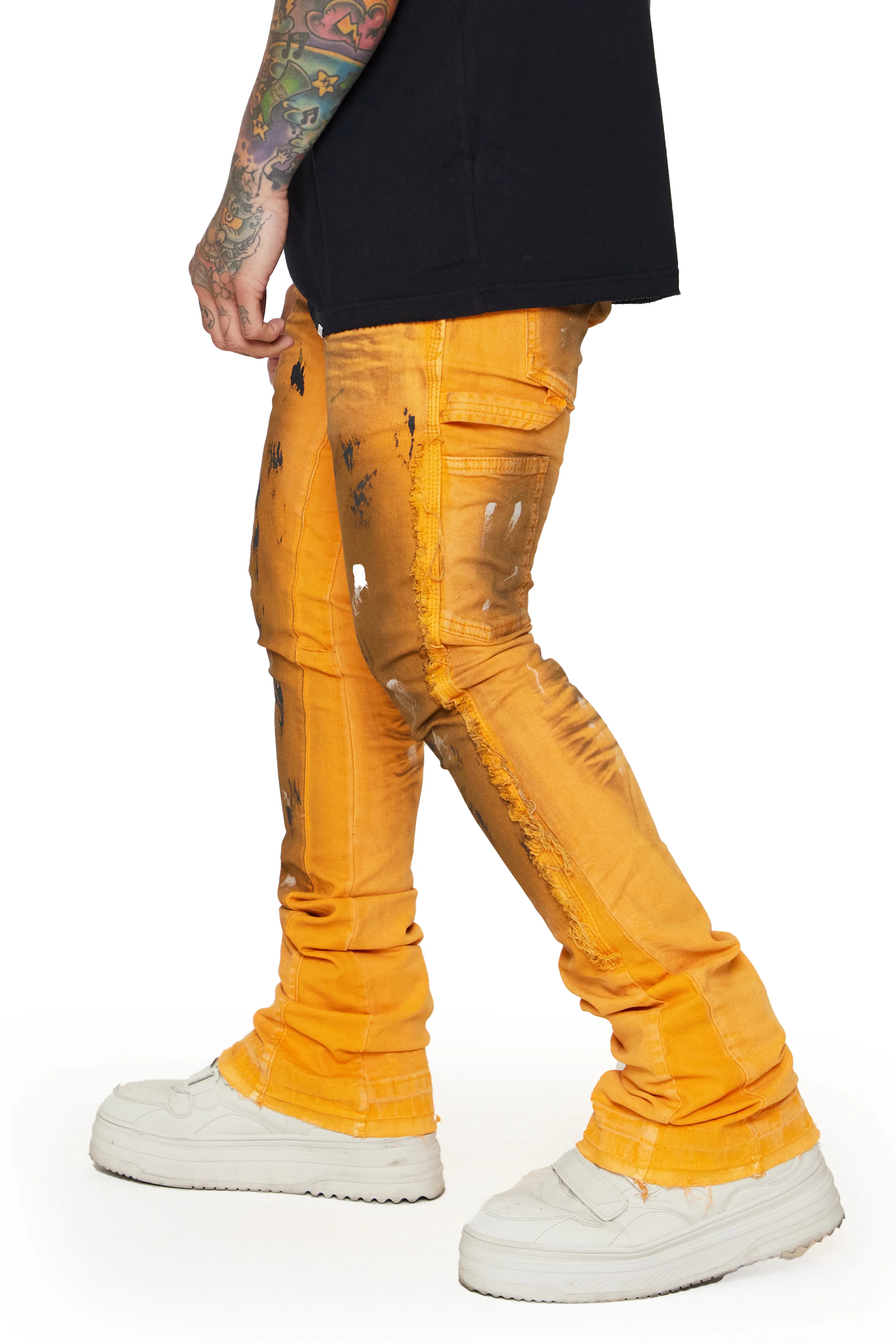“TENACITY" ORANGE STACKED FLARE JEAN