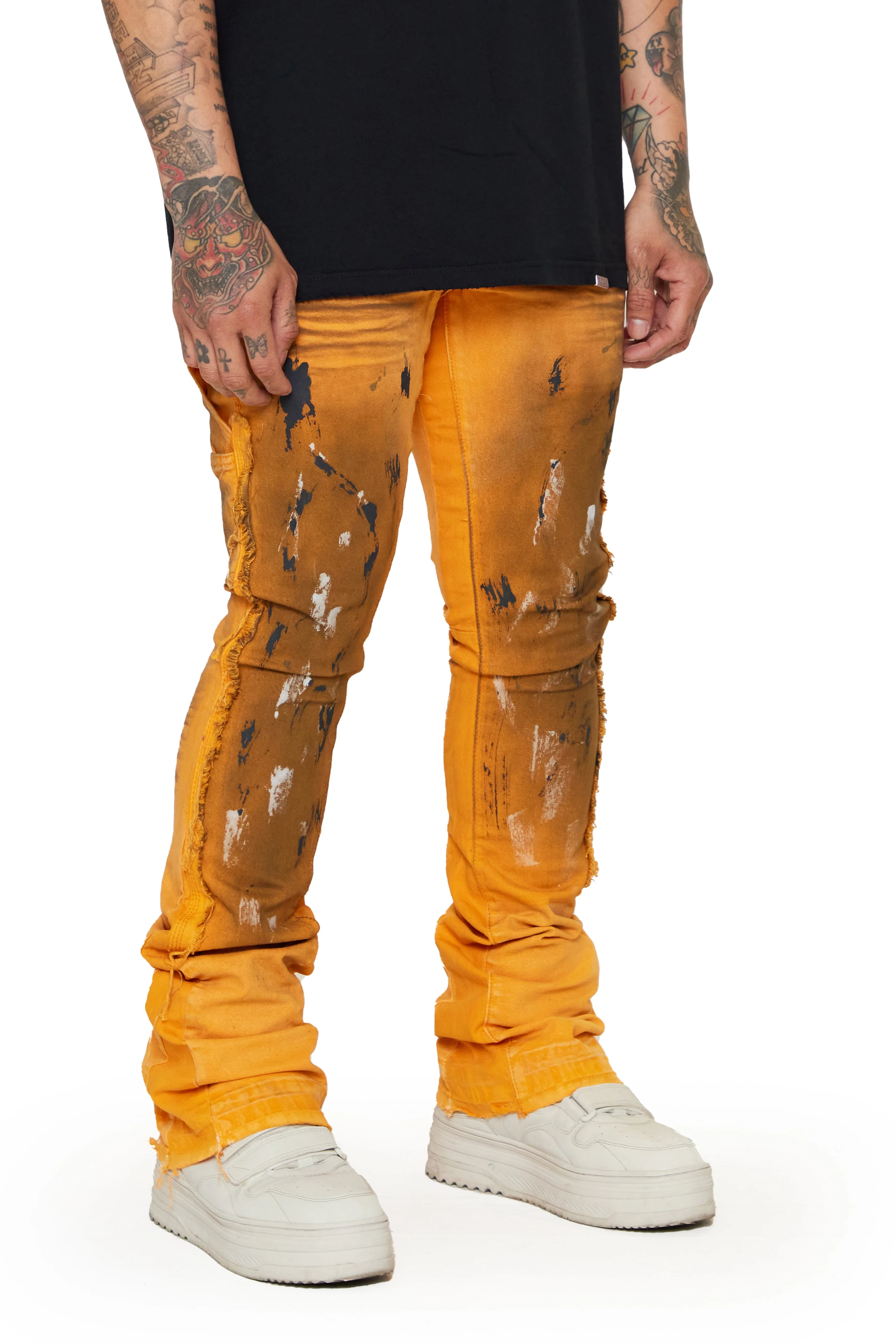 “TENACITY" ORANGE STACKED FLARE JEAN