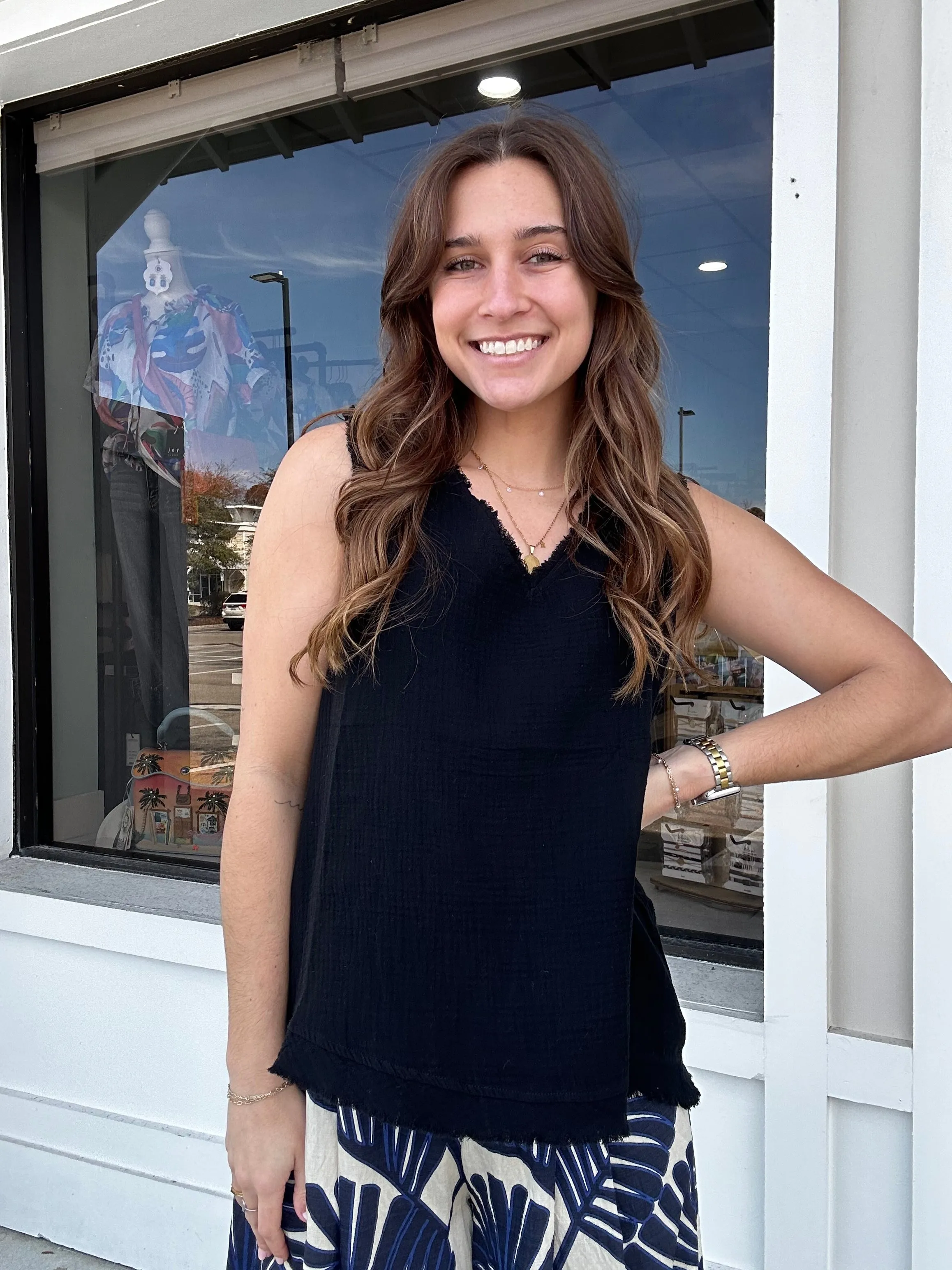 Umgee Fancy Fray Sleeveless Top