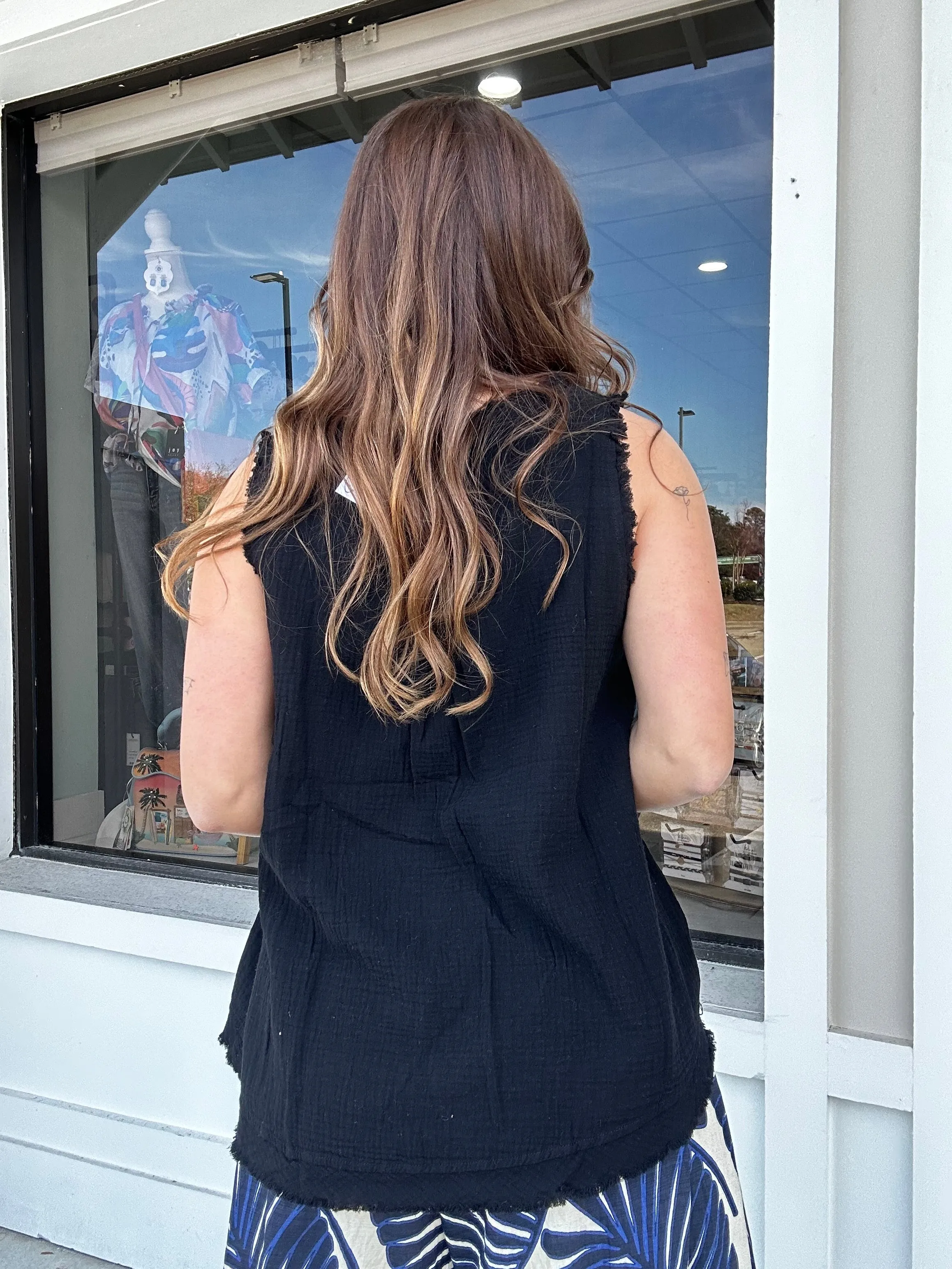 Umgee Fancy Fray Sleeveless Top