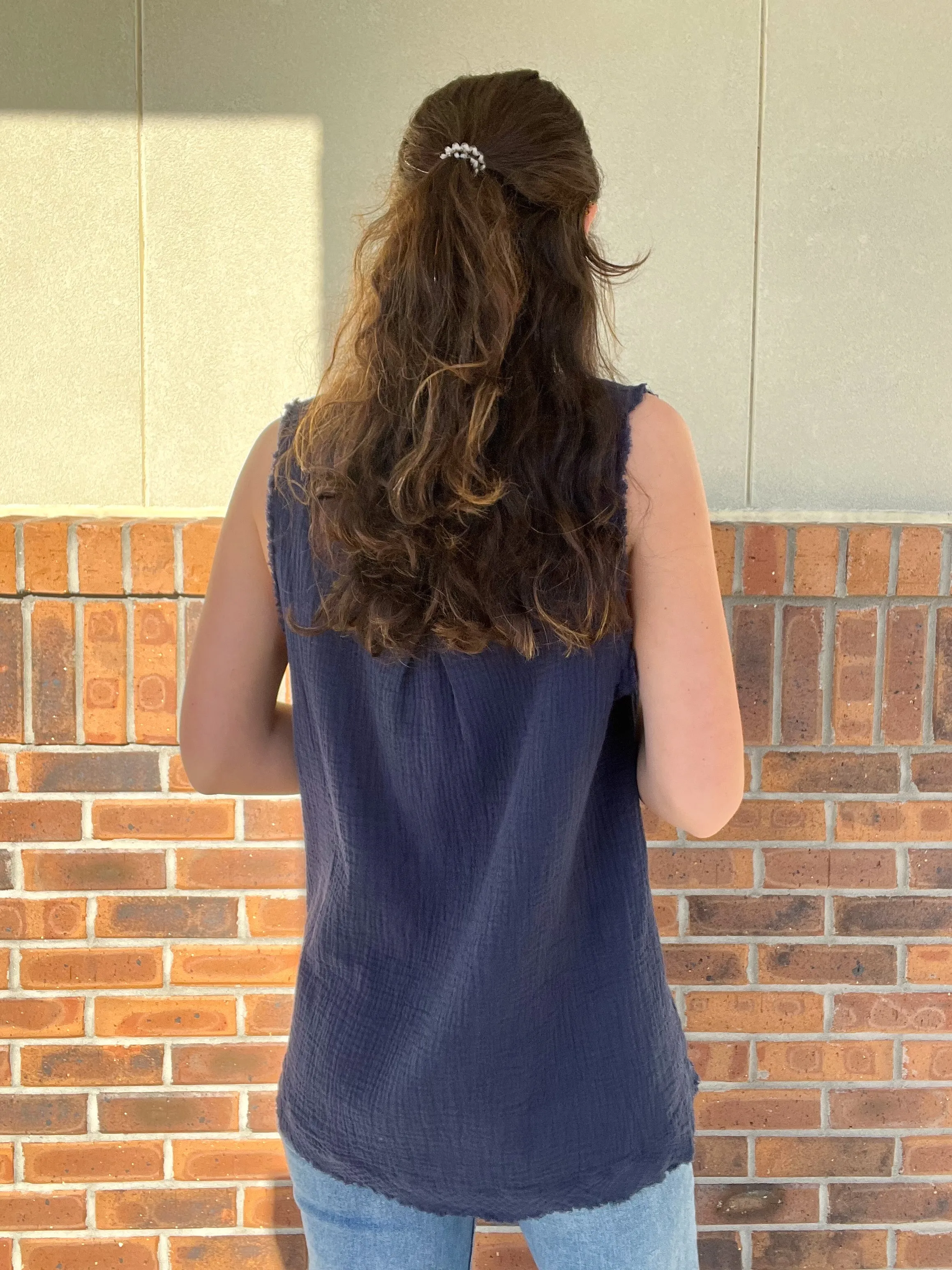 Umgee Fancy Fray Sleeveless Top