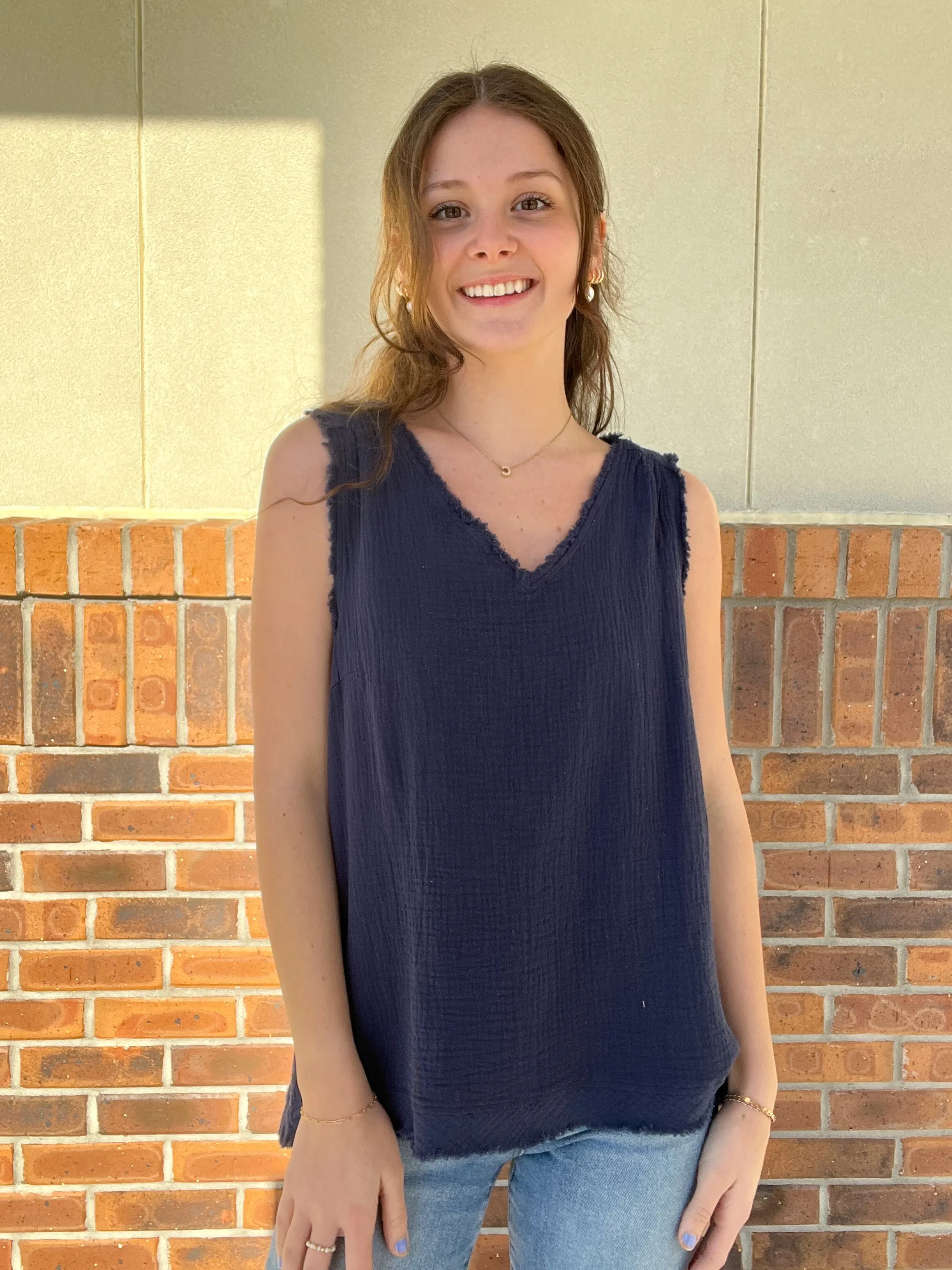 Umgee Fancy Fray Sleeveless Top