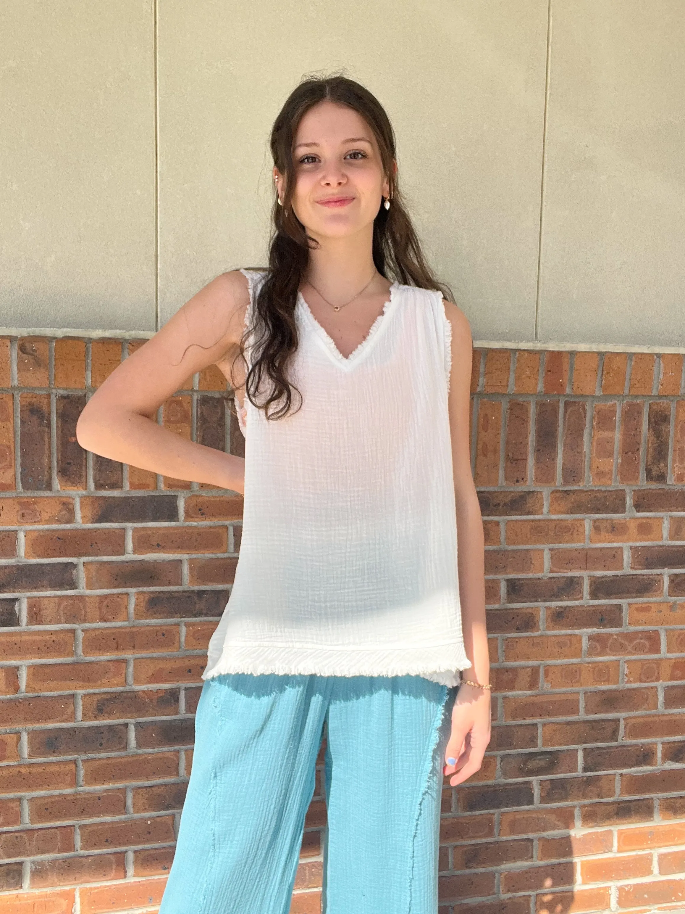 Umgee Fancy Fray Sleeveless Top