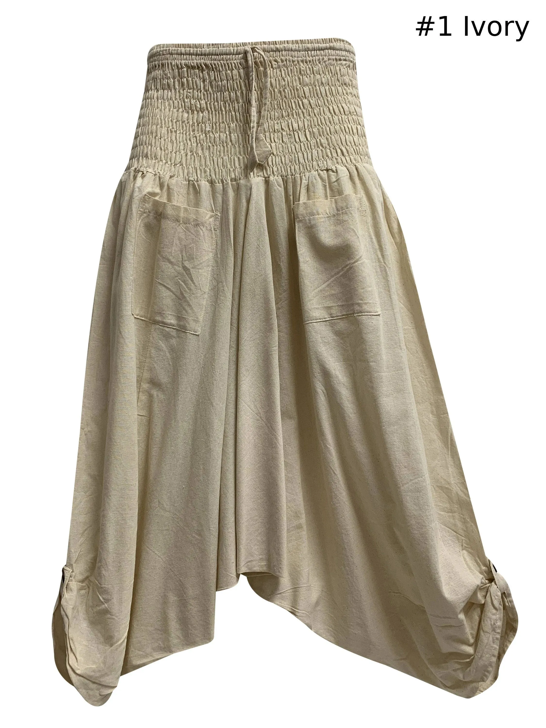 Unisex Men Women Soft Cotton Ankle Roll Tab Hippie Yoga Harem Trouser Pants with Pockets