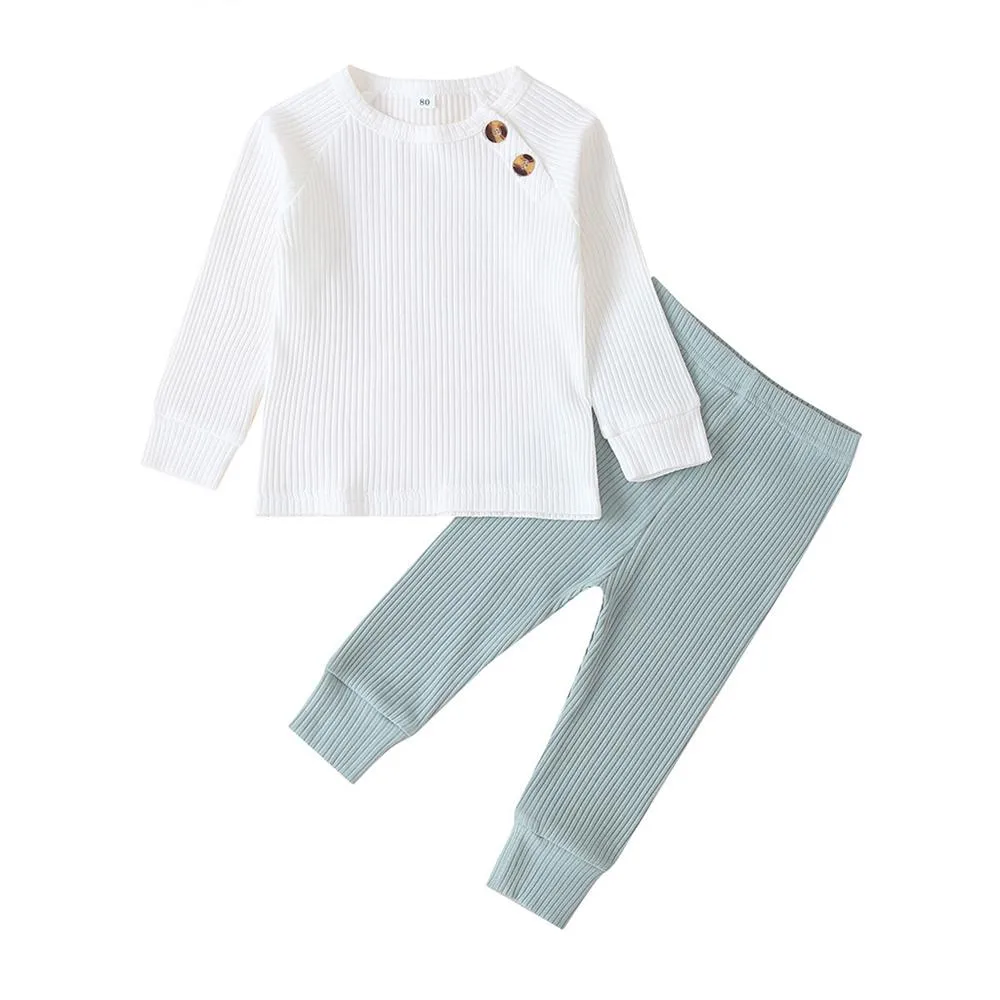 Unisex Solid Long Sleeve Top & Pants Cheap Baby Clothes In Bulk