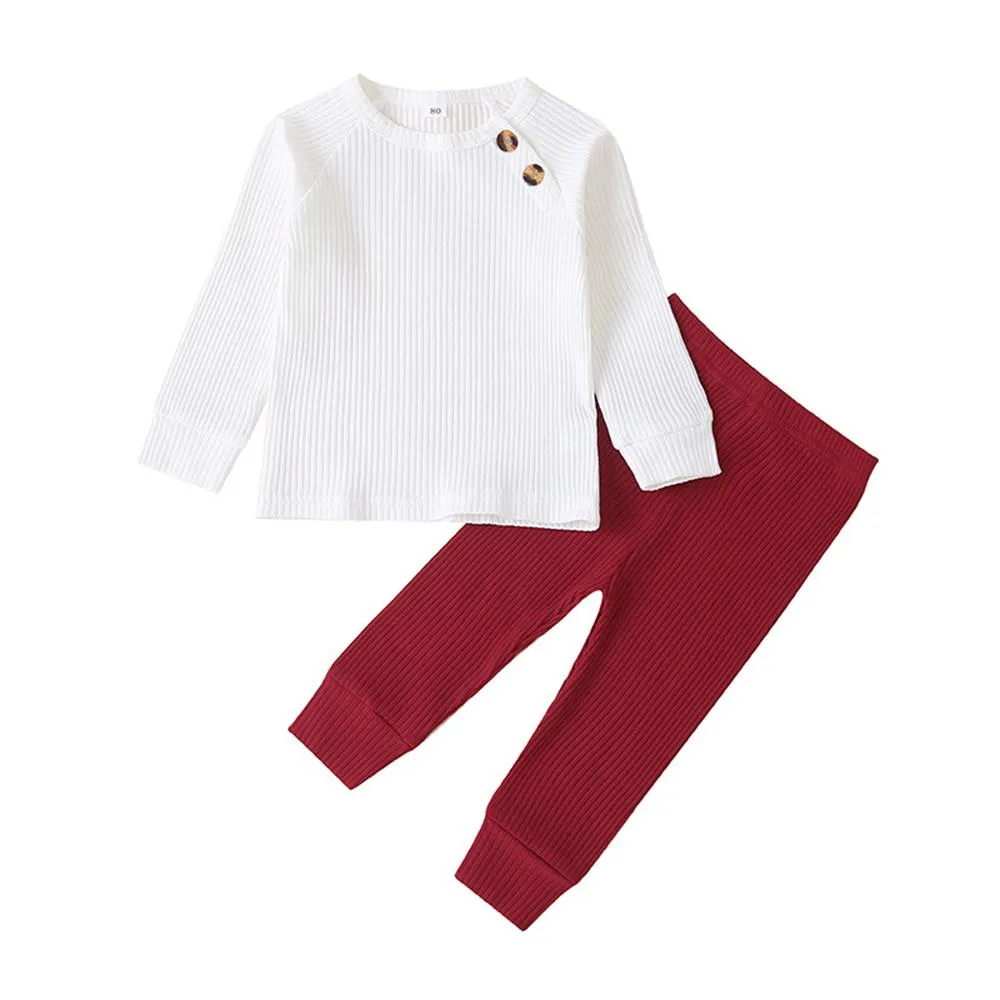 Unisex Solid Long Sleeve Top & Pants Cheap Baby Clothes In Bulk
