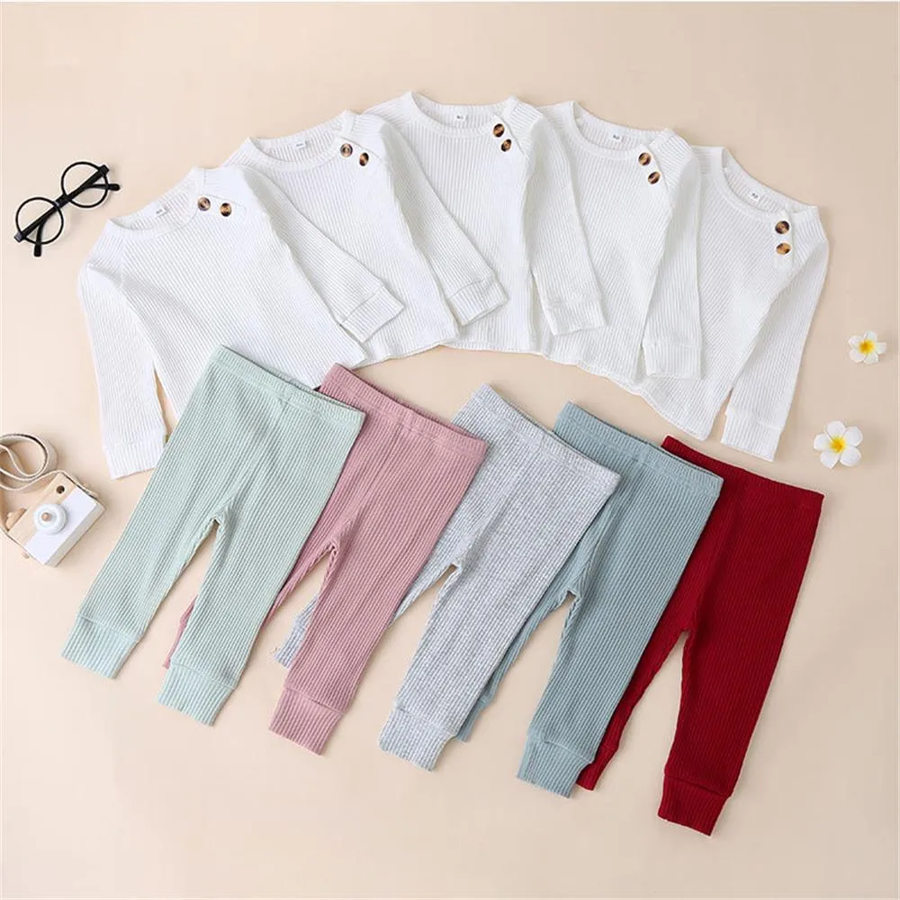 Unisex Solid Long Sleeve Top & Pants Cheap Baby Clothes In Bulk