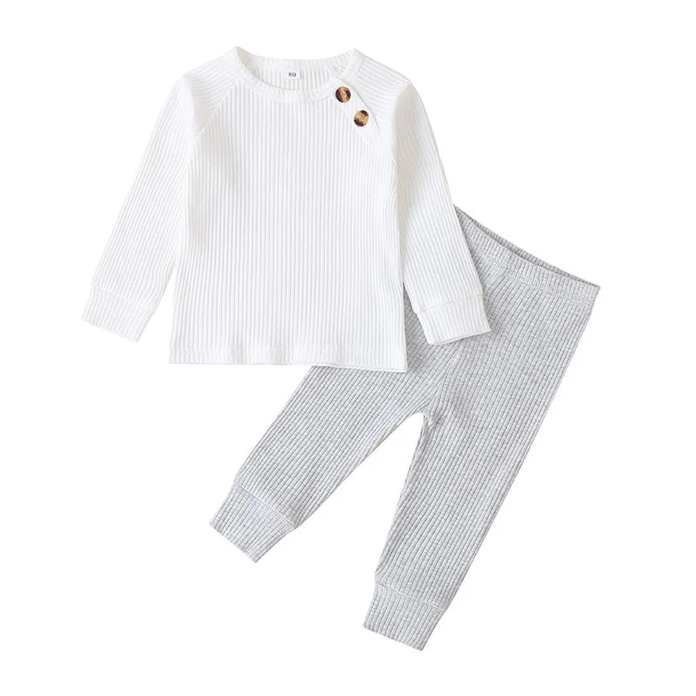 Unisex Solid Long Sleeve Top & Pants Cheap Baby Clothes In Bulk