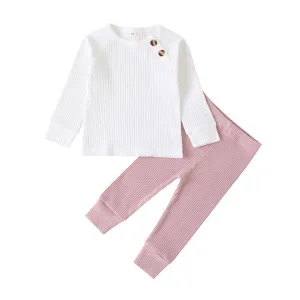 Unisex Solid Long Sleeve Top & Pants Cheap Baby Clothes In Bulk