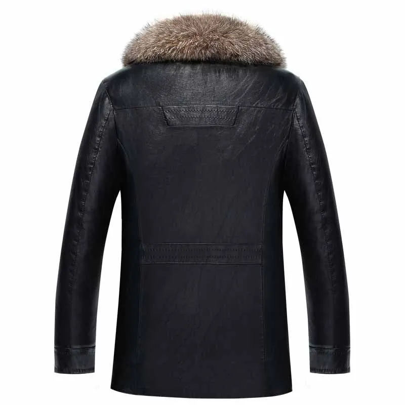 Urban Elegance Men's Leather Fur Collar Jacket