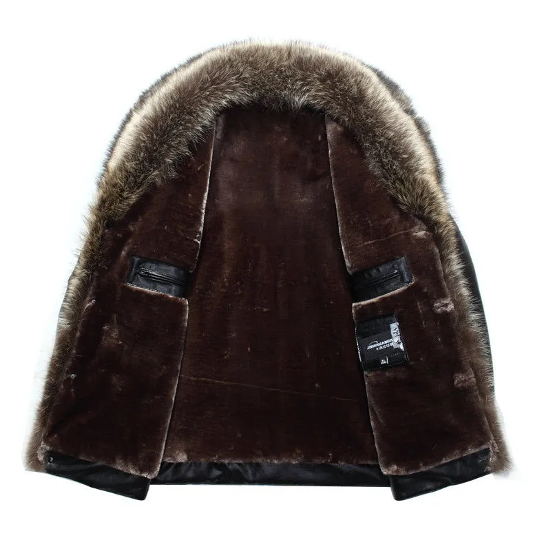 Urban Elegance Men's Leather Fur Collar Jacket