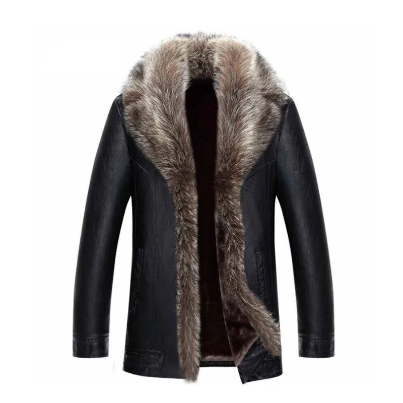 Urban Elegance Men's Leather Fur Collar Jacket