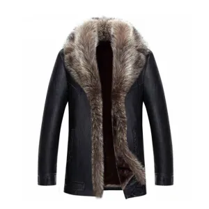 Urban Elegance Men's Leather Fur Collar Jacket