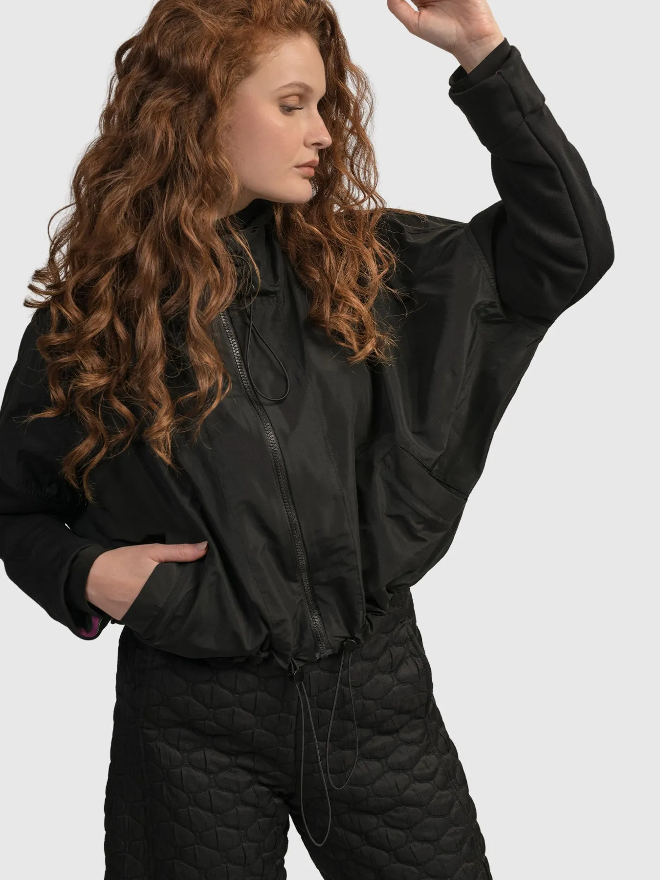 Urban Taffeta Cropped Cinch Jacket, Black