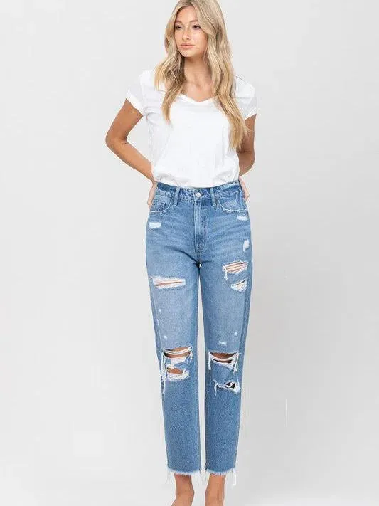VERVET by Flying Monkey Fringe Hem Mom Jeans  - Edgy Charm