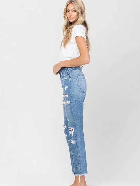 VERVET by Flying Monkey Fringe Hem Mom Jeans  - Edgy Charm