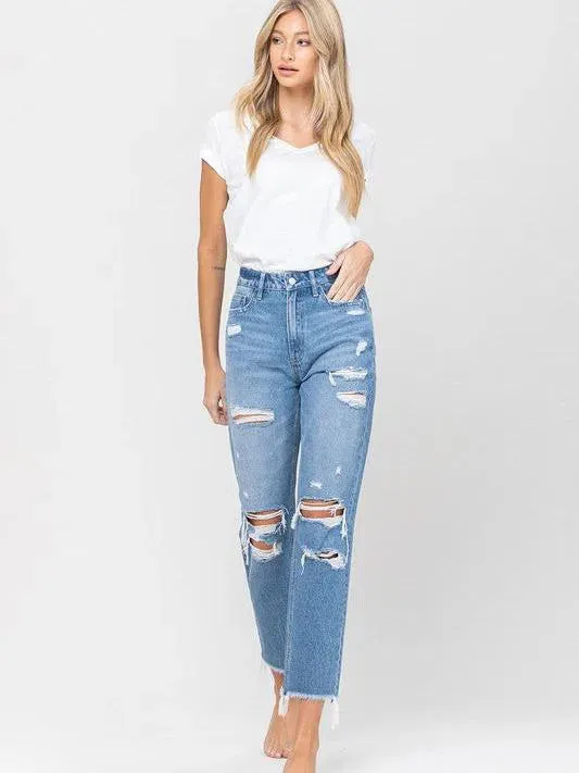 VERVET by Flying Monkey Fringe Hem Mom Jeans  - Edgy Charm