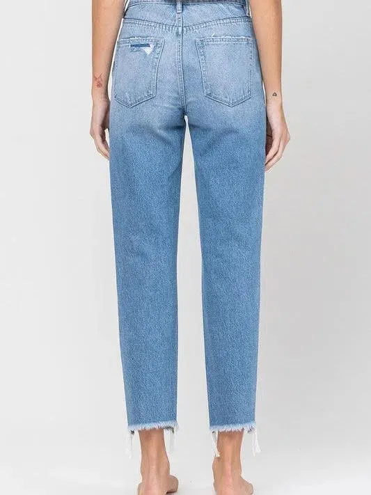 VERVET by Flying Monkey Fringe Hem Mom Jeans  - Edgy Charm