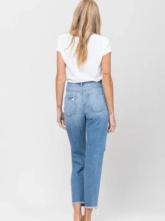 VERVET by Flying Monkey Fringe Hem Mom Jeans  - Edgy Charm