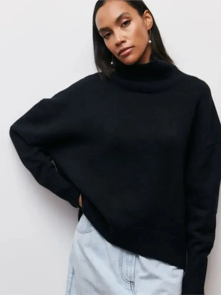 Women Turtleneck Sweater Autumn Winter Solid Elegant Thick Warm Long Sleeve Knitted Pullovers Ladies Casual Basic Jumpers Tops