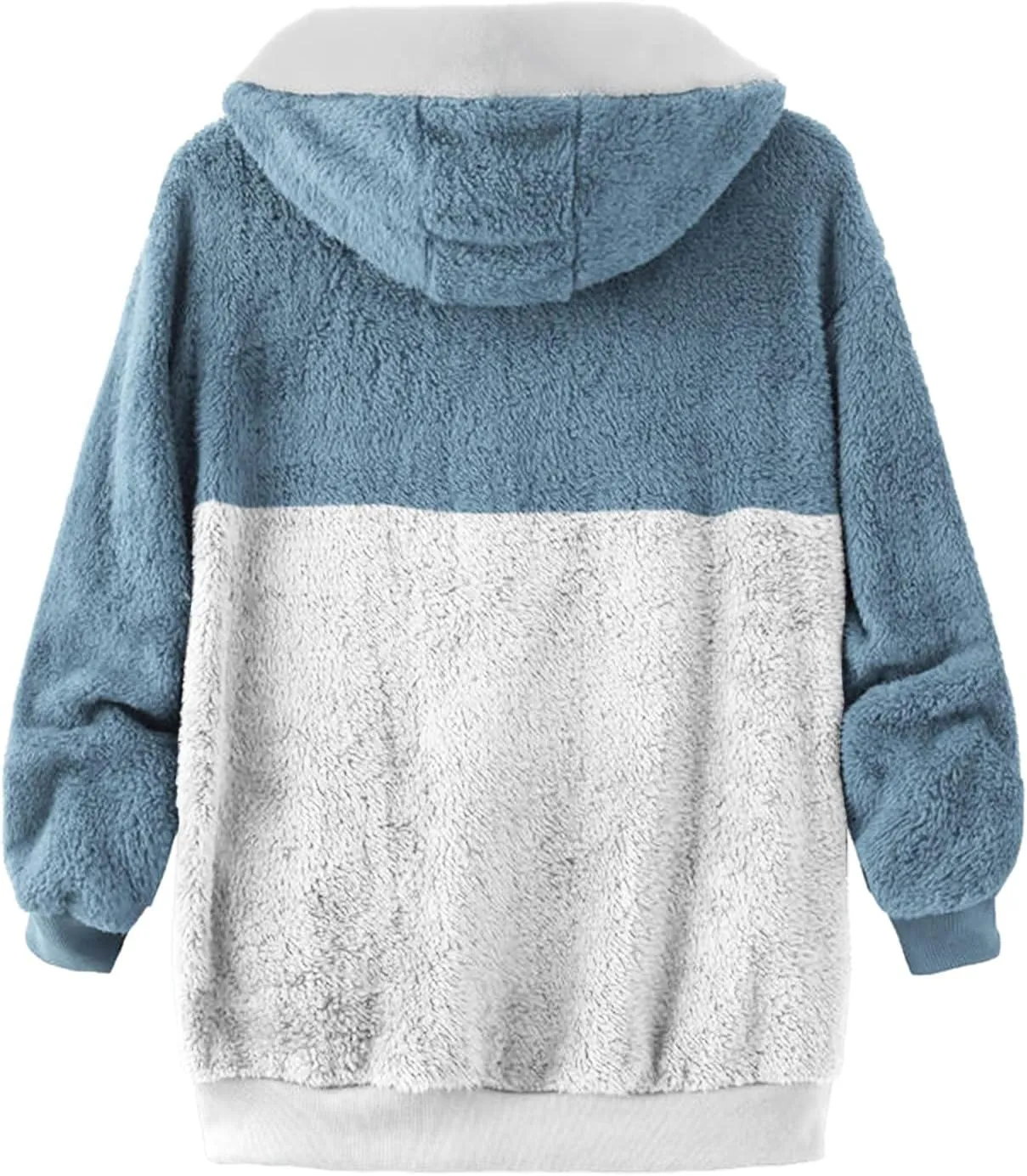 Womens Fuzzy Fleece Zip Up Jacket Loose Fit Oversized Sherpa Outerwear Coats Winter Solid Color Hoodies with Pockets