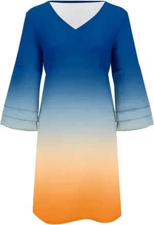 XOWRTE Summer Spring Dress Womens V Neck Cute Shift Dress Bell Sleeve Ruffle Hem Loose Swing Summer Boho Tunic Mini Dress