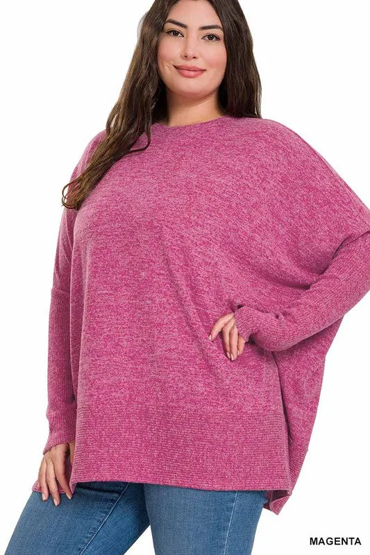 Zenana Plus Brushed Melange Hacci Oversized Sweater